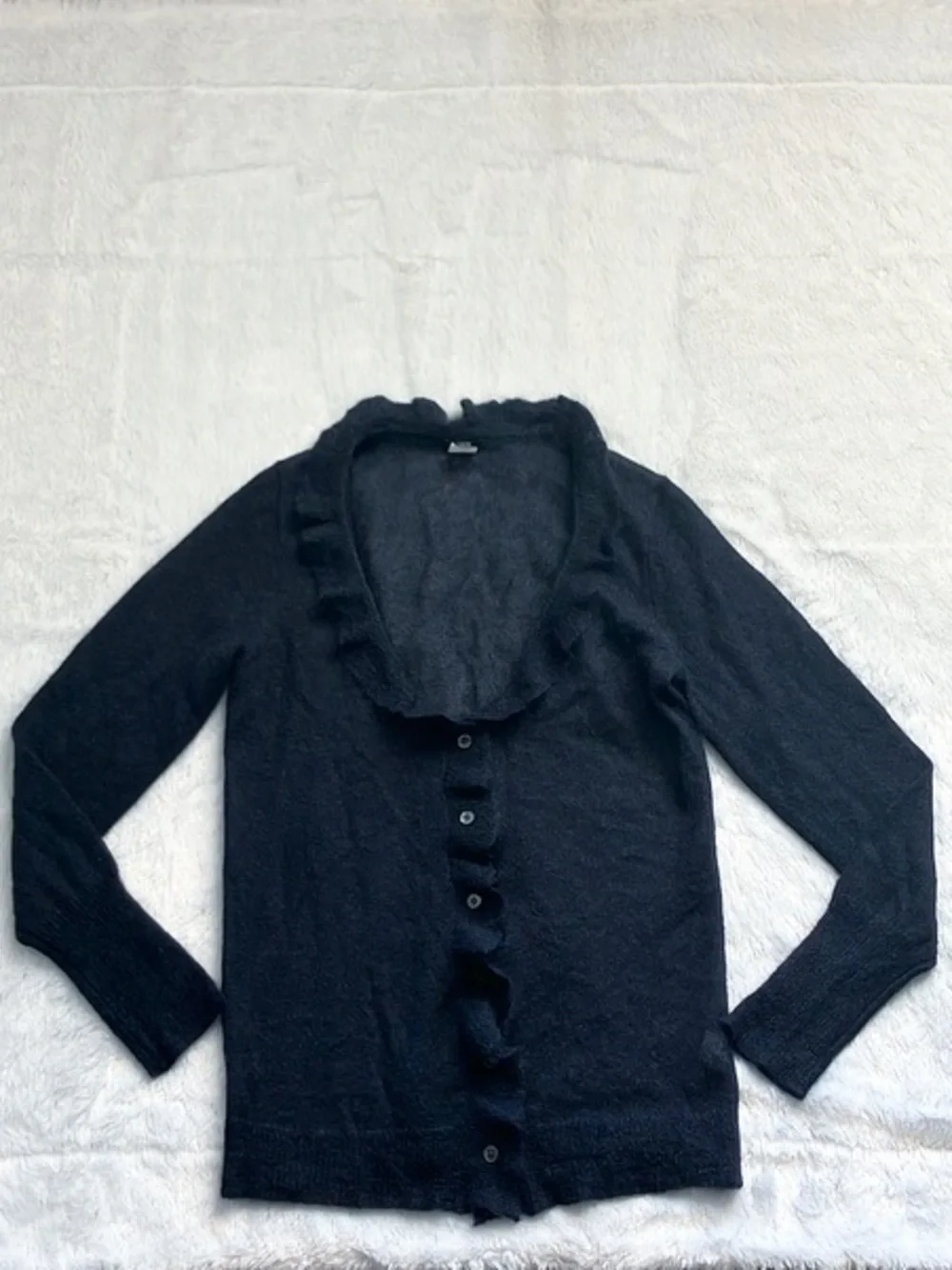 NWOT J. Crew Blue Ruffled Mohair Cardigan, Size Medium
